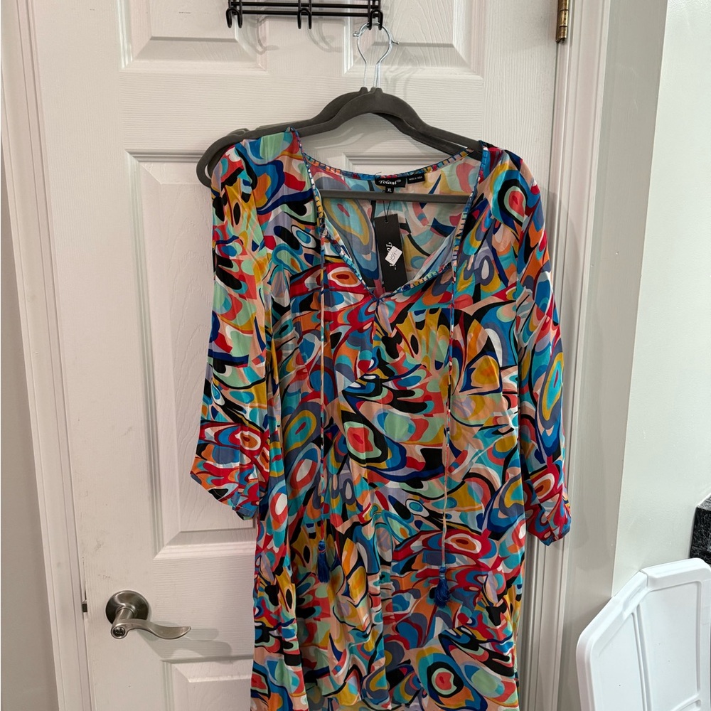 Tolani Colorful Abstract Long Sleeve Dress